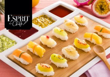 Recette : Sushi de fruits exotique sauce framboise et vinaigre à la pomme - EpiSaveurs