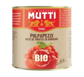 Pulpe de tomate coupée en morceaux BIO en boîte 3/1 MUTTI | EpiSaveurs