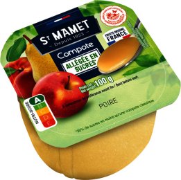 Compote de poire allégée HVE en coupelle 100 g ST MAMET | Grossiste alimentaire | EpiSaveurs