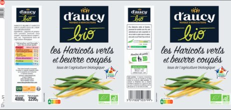 Haricots beurre et verts coupés Bio en boîte 5/1 D'AUCY | Grossiste alimentaire | EpiSaveurs
