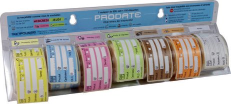 Etiquette de traçabilité en boîte distributrice de 7 rouleaux SANIPOUSSE | EpiSaveurs