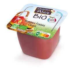 Purée pomme-fraise-cassis BIO en coupelle 100 g CHARLES ET ALICE | Grossiste alimentaire | EpiSaveurs