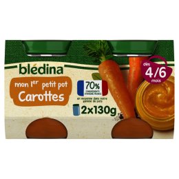 Petit pot bébé purée de carotte sans-sel ajouté en pot 130 g BLEDINA | Grossiste alimentaire | EpiSaveurs