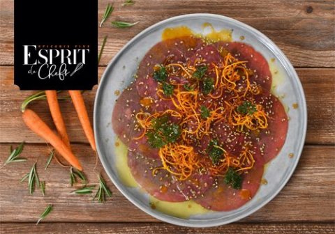 Recette : Carpaccio de bœuf et sa sauce carotte des neiges - EpiSaveurs