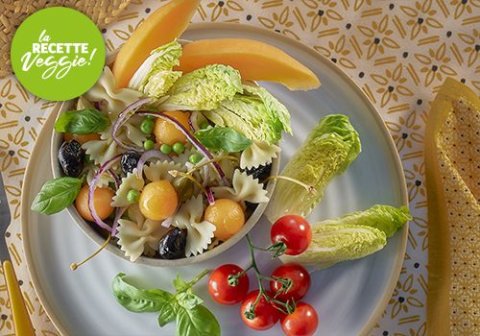 Recette : Salade de farfalles au melon et petits pois frais - EpiSaveurs
