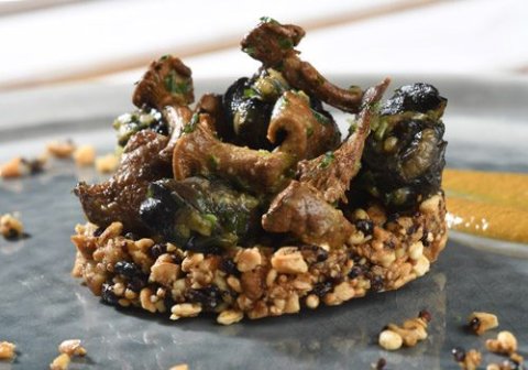 Recette : Granola de quinoa, escargots en persillade et crème de girolles - EpiSaveurs